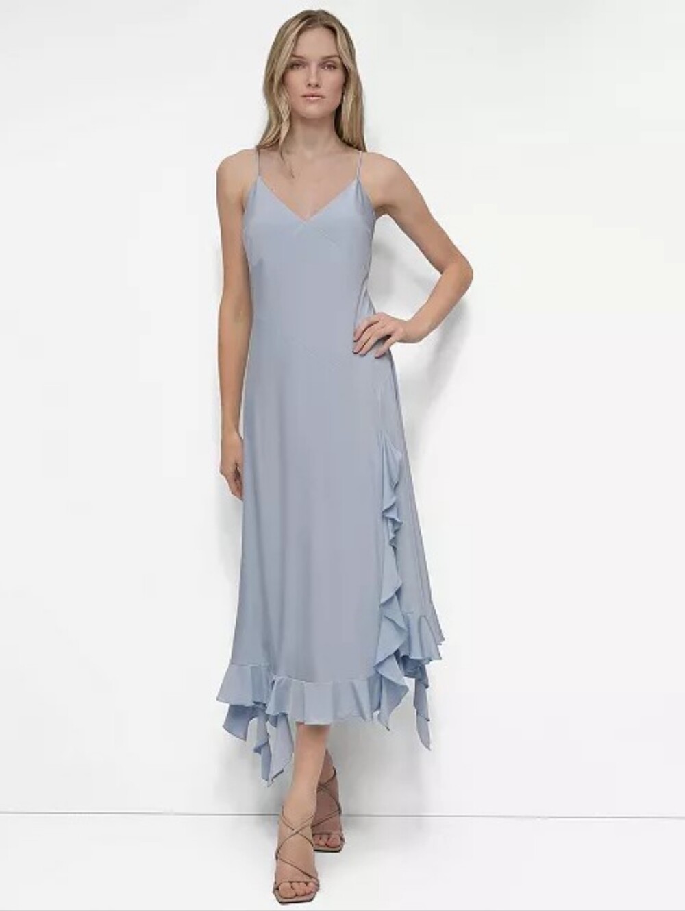 DKNY Women's Ruffled-Hem Midi Slip Dress Sz 16